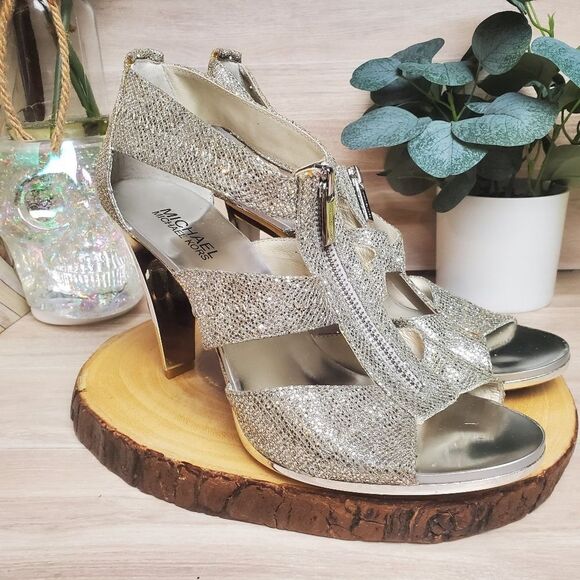 Michael Kors Heels Berkley T-Strap Shine Crinkled Python Zipper Women's Size 9 * - Picture 2 of 7